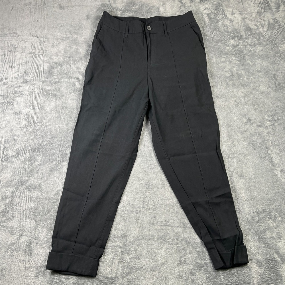 A New Day Pants Womens 12 Black Tapered Leg Slash Pockets Seam Front Cuffed Hem